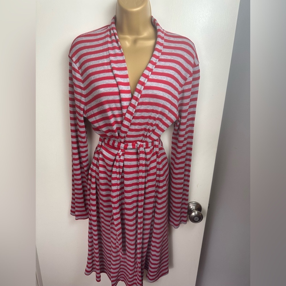 Micheal Stars Red & Gray Striped Modal Cotton Ultra Soft Tie Robe XS-S *Like New